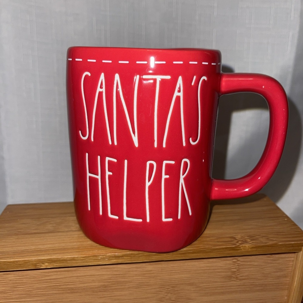 Rae Dunn Artisan Collection Santa's Helper Red Coffee Mug Christmas Winter 5 IN.